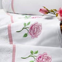 Jogo Lençol Lavina Queen Bordado 4 pçs Branco