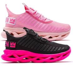 KIT 2 Tenis Feminino Leve Macio Caminhada Academia - Oldsen, Preto ros