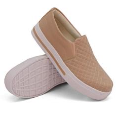 Tenis Slip On Casual Amanda Block Detalhe Textura Matelasse com Sola A