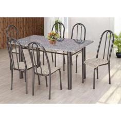 Conjunto de Mesa com 6 Cadeiras Primavera Preto e Rattan - Artefamol