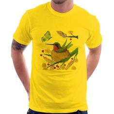 Camiseta Beija Flor No Ninho - Foca na Moda, Amarelo, GGG