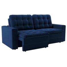 Sofá 3 Lugares Retrátil Lubeck Plush Suede Azul Marinho 180 cm - Mobly