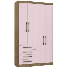 Guarda Roupa Modulado 134,50cm 4 Portas E 4 Gavetas Paris Luciane Móveis Avelã Pf Com Rosa Pf