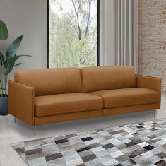 Sofá Decorativo Anthony 4 Lugares Sala De Estar 270cm Pés Em Aço Couro Caramelo