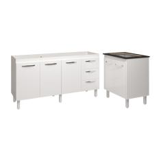 Armário Cozinha Balcão Gabinete De Pia 160 Cm Estela E Balcão Fran Para Fogão Cooktop 4 Bocas Branco