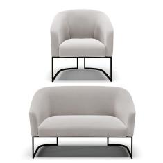 Sofá Namoradeira E Poltrona Base Industrial Preto Stella Veludo D03 - D'rossi Cor Cinza