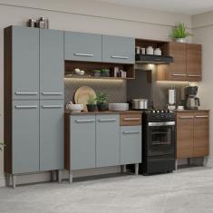 Armário de Cozinha Completa Madesa Emilly 293001 com Balcão e Paneleiro – Rustic/Cinza