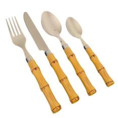 Faqueiro 24 Peças Aço Inox com Cabo Plástico Modelo Bambu e Porta Talh