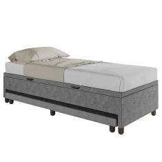 Bicama Box Baú Solteiro 88x188 cm Samy S05 Veludo Cinza - Mpozenato
