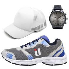 Tênis Masculino Esportivo Academia Corrida Treino com Boné e Relógio-Masculino