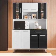 Armário de Cozinha 8 Portas 1 Gaveta Gabi Poliman Móveis Branco/Preto