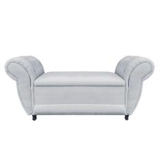 Recamier Com Baú Grécia Namoradeira Calçadeira Suede Cinza