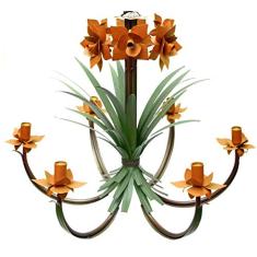 Lustre para Sala de Jantar com Flores Folhas Rústico para 06 lâmpadas
