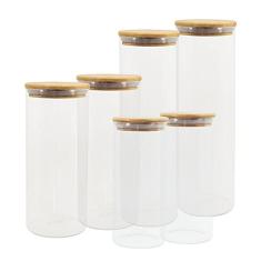 Potes De Vidro P/Mantimentos C/Tampa Bambu Oikos - 6 Pçs