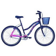 Bicicleta Feminina Aro 26 Beach em Alumínio Preto com Rosa