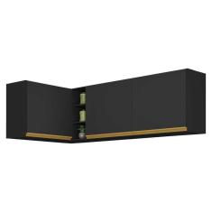 Kit Armário De Cozinha Aéreo Canto 90cm E Aéreo 120cm Veneza Multimóveis Mp2148 Preto-dourado