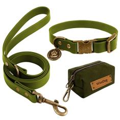 Wisedog Conjunto de coleira e trela para cães, coleiras ajustáveis à prova d'água com etiqueta fofa, coleira para cachorro de 1,8 m com bolsa para cocô para cães pequenos, médios e grandes (G, verde)