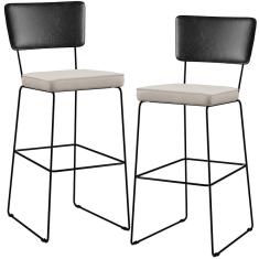 Kit 02 Banquetas Altas Preto Linho Cru