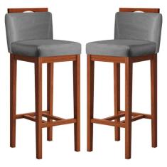 Kit 2 Banquetas Alta para Bancada Ilha 38x102 Cm Líbia Madeira Maciça 