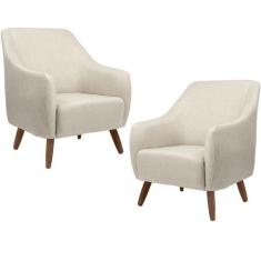 Kit 02 Poltronas Decorativas Fixa com Pés em Madeira Paloma D02 Linho 