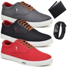 Kit 3 Tênis Casual + Relógio Digital + Carteira Conforto - Polo Blu, C