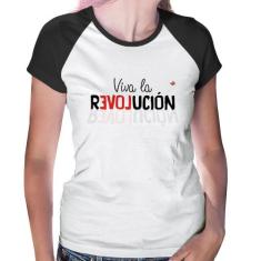 Baby Look Raglan Viva la Revolución - Foca na Moda, Branco, Preto, G