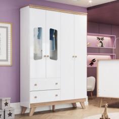 Guarda Roupa Infantil 4 Portas 2 Gavetas com Pés Lola Henn, Branco/Jeq