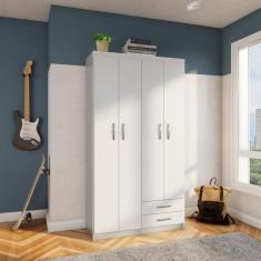 Guarda-Roupa Solteiro Parma 4PT 2GV Branco
