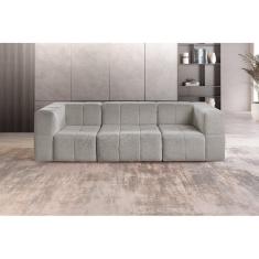 Sofá Box Assentos Fixos 3 Lugares Bouclé Cinza