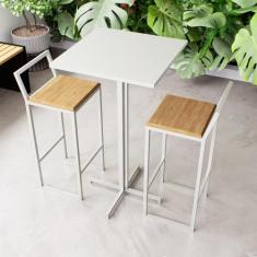 Conjunto Mesa Alta Bar Bistrô Quadrada Branca 2 Banquetas Confort Pinu