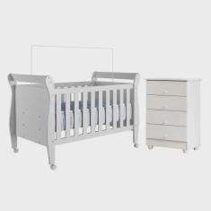 Quarto de Bebê com Berço Mini Cama 100% Mdf Slim e Cômoda de Bebê 100% Mdf 4 Gavetas Soft Life
