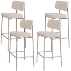 Kit 04 Banquetas Alta Bar Cozinha Sala De Jantar Aço Branco Kaira C01 Linho Palha - Lyam Decor