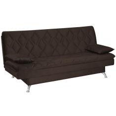 Sofá Cama Sala de Estar 193cm Belinda com Pés Alumínio Veludo Marrom - Gran Belo