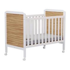 Berço Cloe Moveis Peroba Americano Mini cama MDF, Branco e Amêndoa