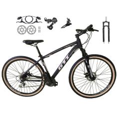 Bicicleta Aro 29 Gti Roma 24v K7 Câmbios Shimano Freio Hidráulico Garfo com Trava com Pneu Faixa Bege - Preto\Cinza