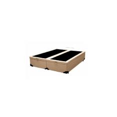 Cama Box Baú Queen Bipartido Blindado Sintético Bege Com Pistão A Gás