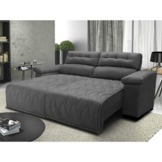 Sofá 2,42m Retrátil e Reclinável com Molas Cama inBox Top Tecido Suede Velusoft Cinza