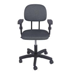 Cadeira secretaria com regulagem de altura  com  braço L duplo  base com rodízio  tecido cinza/preto