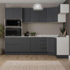 Cozinha Modulada 7 Peças com Tampo e Rodapé Ipanema Cabecasa Madeiramadeira Grafite Trama