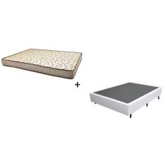 Cama Box Viúva 128 Tecido Sintético Branco Com Colchão 128 Flórida Bello Box - 100% Espuma - D26 Cinza