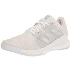 adidas Tênis feminino Crazyflight Indoor Court, Branco/Prata Metálico/Branco, 34