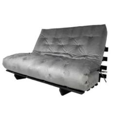 Sofa Cama Casal Futon Oriental Cinza Com Madeira Maciça Nobre