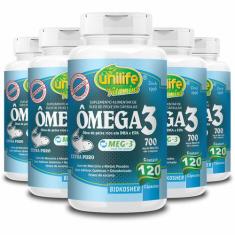 Kit 5 Ômega 3 Óleo de Peixe Unilife 120 Cápsulas 700mg