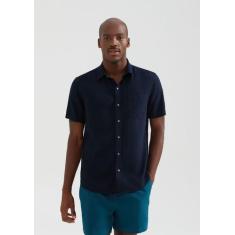 Camisa Básica Masculina Manga Curta Slim Em Linho - Hering, XXG, Azul 