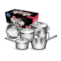 Jogo De Panelas Tramontina Solar Em Aço Inox Com Fundo Triplo E Tampas