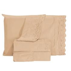 Jogo De Lençol King 4 Peças Bordado Renda 3d Microfibra Toque Acetinad