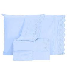 Jogo De Lençol Queen 4 Peças Bordado Renda 3d Microfibra Toque Acetina