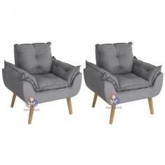 Kit 02 Poltrona Decorativa Opala Cinza