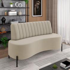 Sofá Living Decorativo 2 Lugares 1,35m Katara Pés De Ferro Veludo Bege G33 - Gran Belo