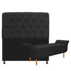 Kit Cabeceira Lady e Recamier Ari 140 Cm Casal Suede Preto